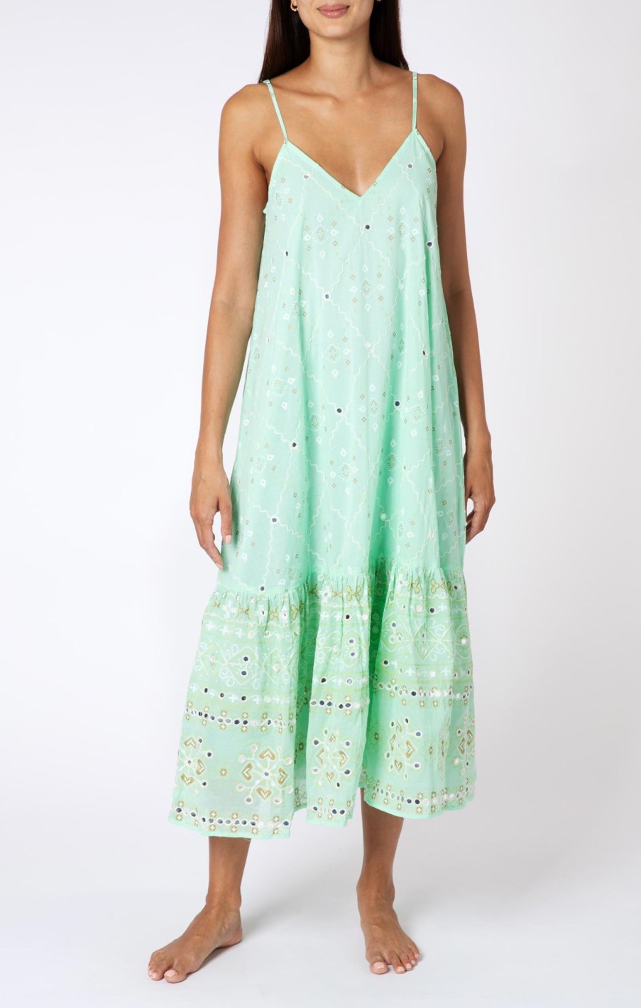 Dresses Juliet Dunn | Mosaic Print V Neck Midi Dress In Mint