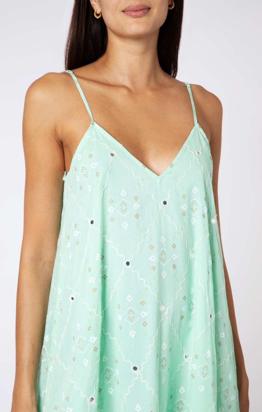 Dresses Juliet Dunn | Mosaic Print V Neck Midi Dress In Mint