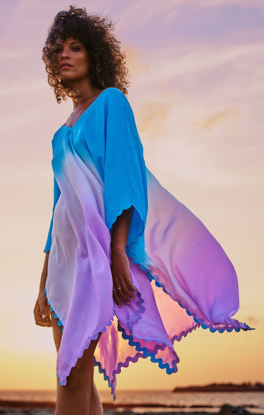 Cover Ups Juliet Dunn | Blue And Lilac Silk Ombre Poncho Blue Pale Pink Lilac