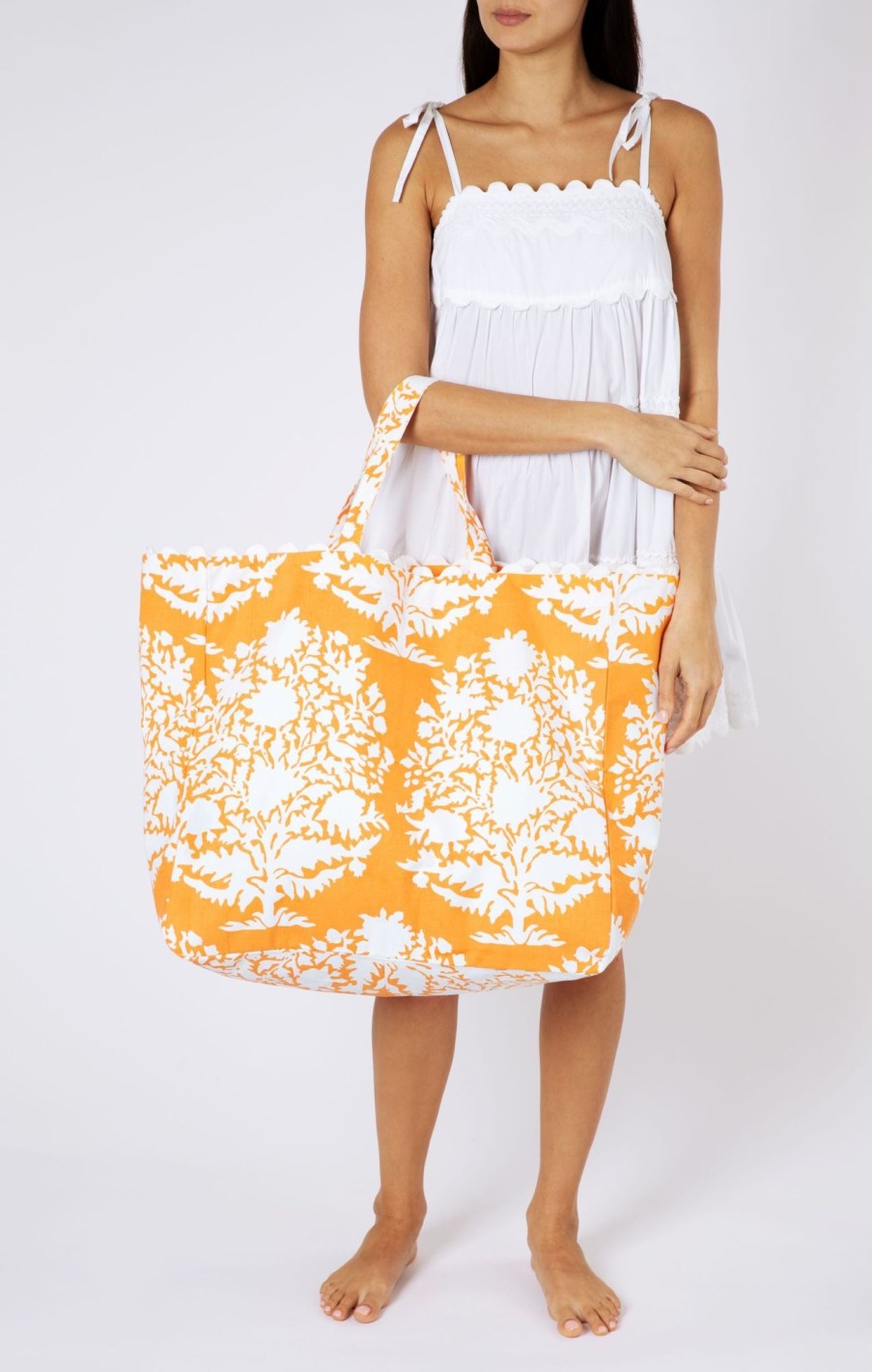 Bags Juliet Dunn | The Beach Tote In Orange Palladio Print Apricot