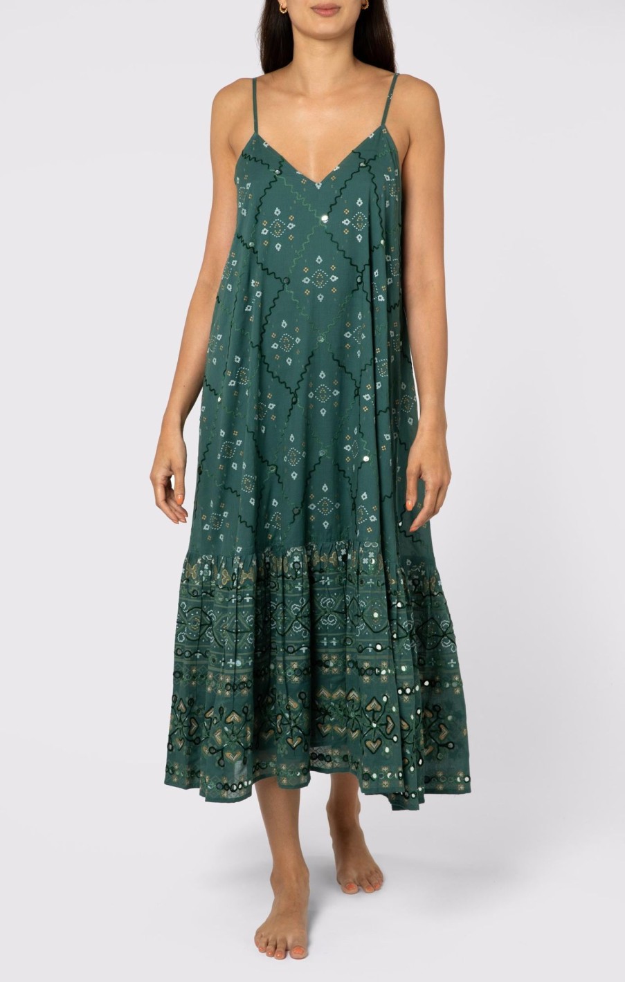 Dresses Juliet Dunn | Mosaic Print V Neck Midi Dress Bottle Green