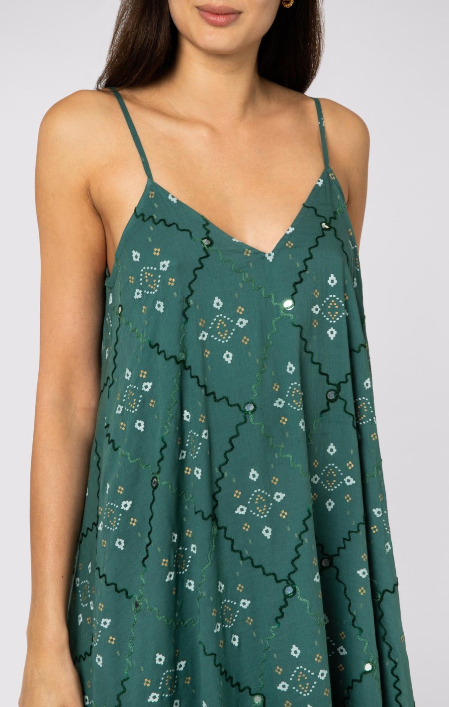 Dresses Juliet Dunn | Mosaic Print V Neck Midi Dress Bottle Green