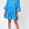 Dresses Juliet Dunn | Flared Sleeve Dress With Small Flower Block Print Sapphire