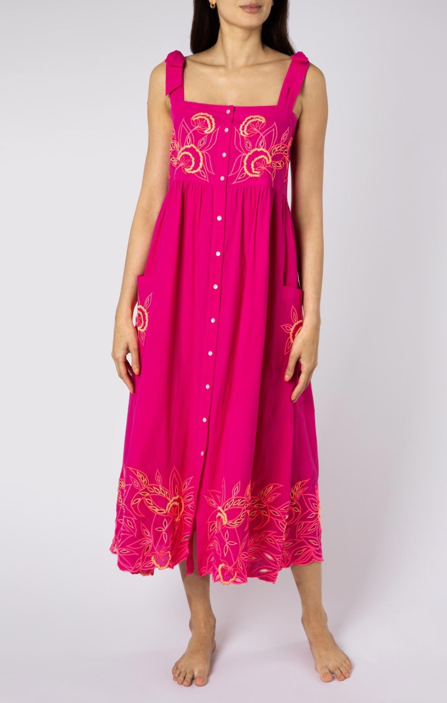 Dresses Juliet Dunn | Contrast Cut Out Tie Shoulder Dress In Fuchsia Fuchsia Neon