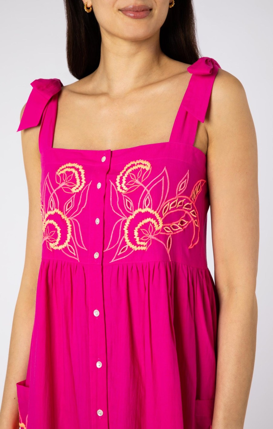 Dresses Juliet Dunn | Contrast Cut Out Tie Shoulder Dress In Fuchsia Fuchsia Neon