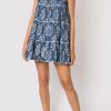 Dresses Juliet Dunn | Blue Small Flower Block Print Trapeze Dress Midnight