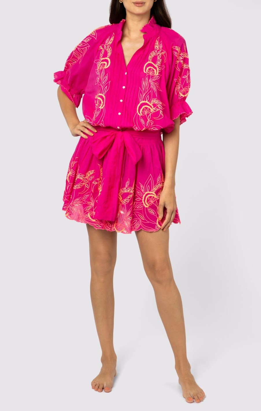 Dresses Juliet Dunn | Contrast Cut Out Fuchsia Blouson Dress Fuchsia Neon