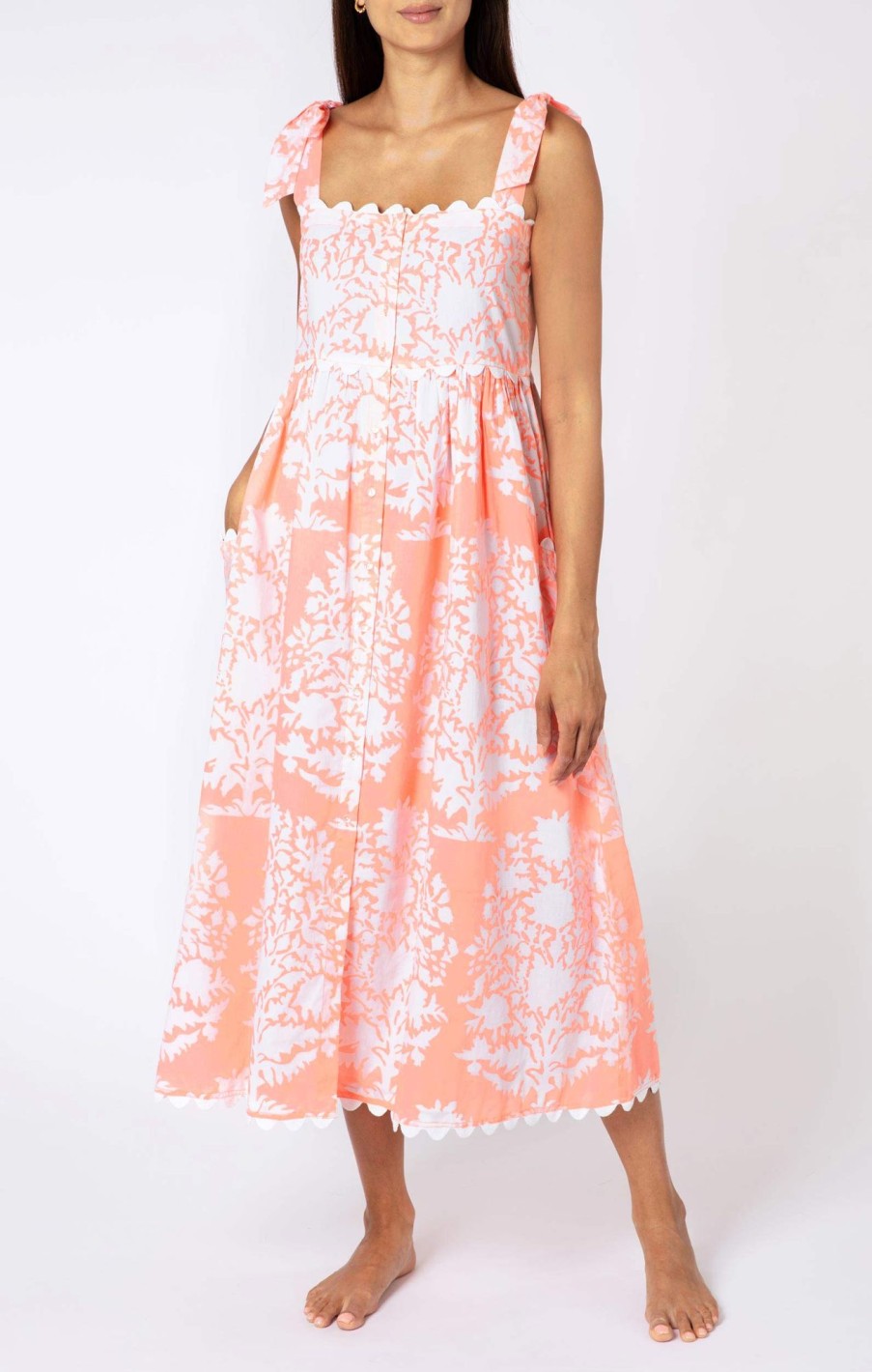 Dresses Juliet Dunn | Palladio Print Tie Shoulder Dress Coral