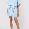 Dresses Juliet Dunn | Poplin Blouson With Ric Rac Detail In Pale Blue