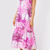 Dresses Juliet Dunn | Palm Print V Neck Midi Dress In Pink Pink Neon Orange