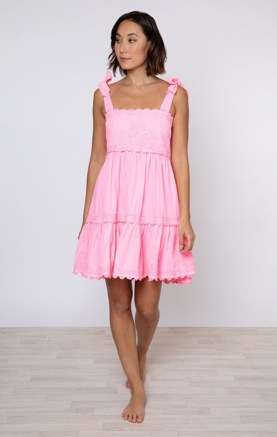 Dresses Juliet Dunn | Poplin Sundress With Tie Shoulders In Candy