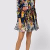 Dresses Juliet Dunn | Midnight Botanical Print Long Sleeve Beach Dress With Cut Out Embroidery Midnight White