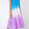 Dresses Juliet Dunn | Blue And Lilac Silk Ombre V Neck Midi Dress Blue Pale Pink Lilac