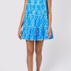 Dresses Juliet Dunn | Small Flower Block Print Trapeze Dress Sapphire