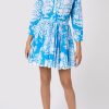 Dresses Juliet Dunn | Long Sleeve Beach Dress In Palladio Print Sapphire