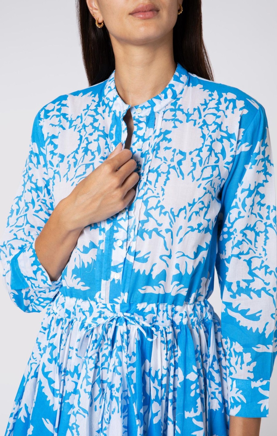 Dresses Juliet Dunn | Long Sleeve Beach Dress In Palladio Print Sapphire