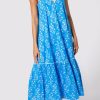 Dresses Juliet Dunn | V Neck Midi Dress In Small Flower Block Print Sapphire