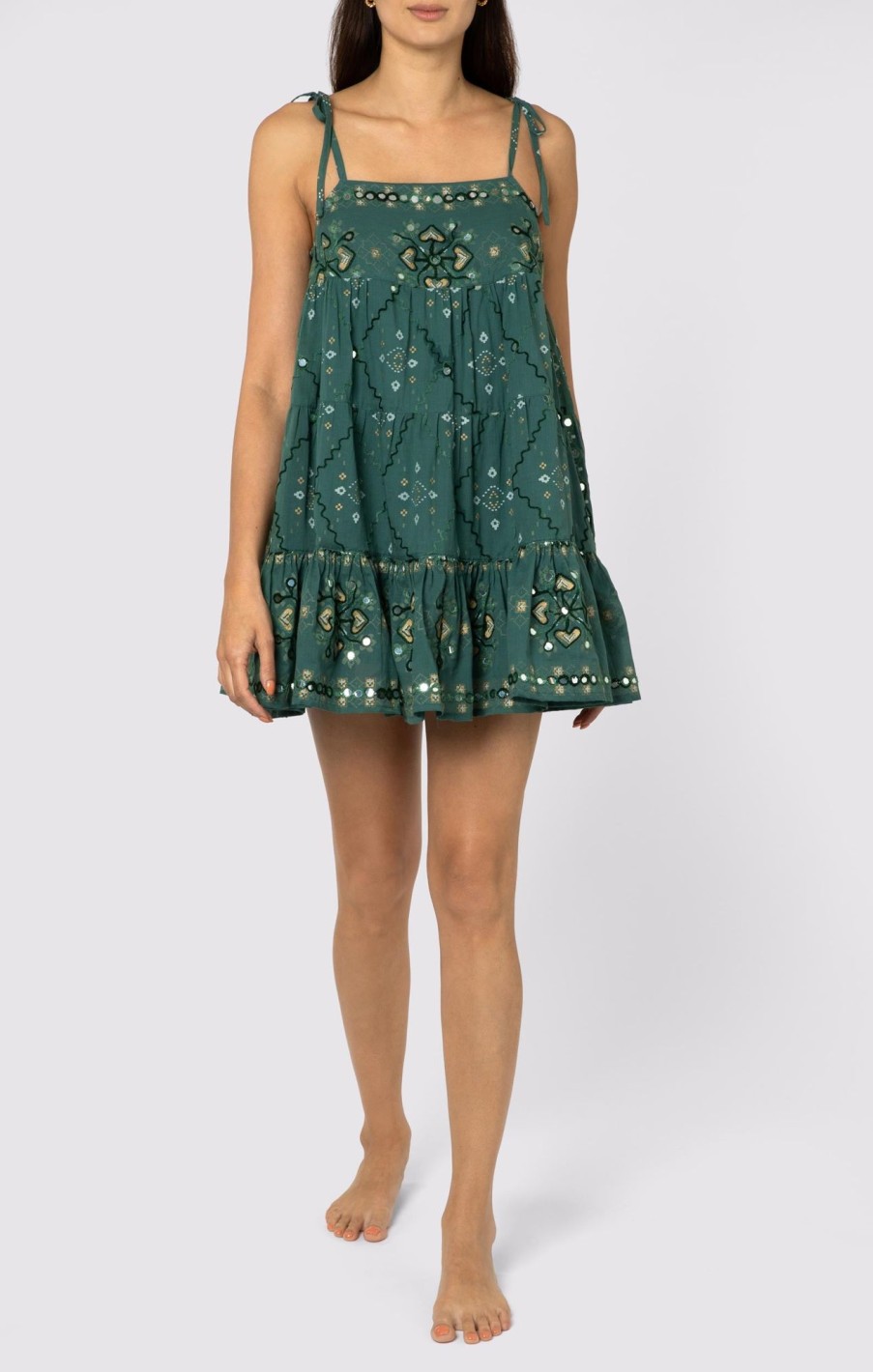 Dresses Juliet Dunn | Mosaic Print Trapeze Mini Dress Bottle Green