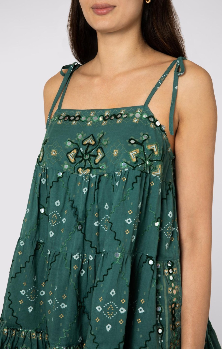 Dresses Juliet Dunn | Mosaic Print Trapeze Mini Dress Bottle Green