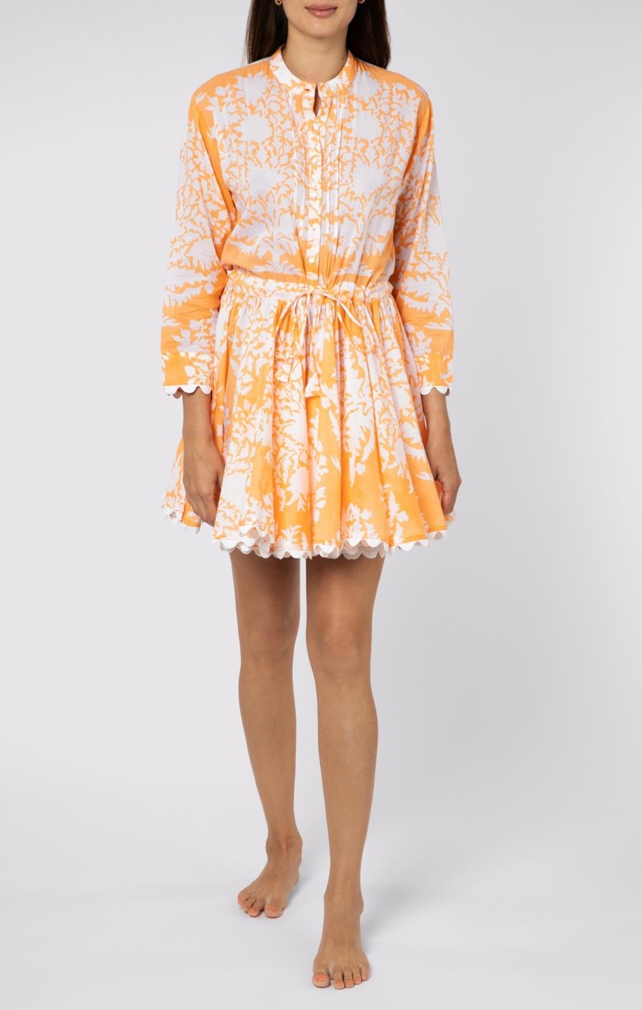 Dresses Juliet Dunn | Long Sleeve Beach Dress In Palladio Print Apricot