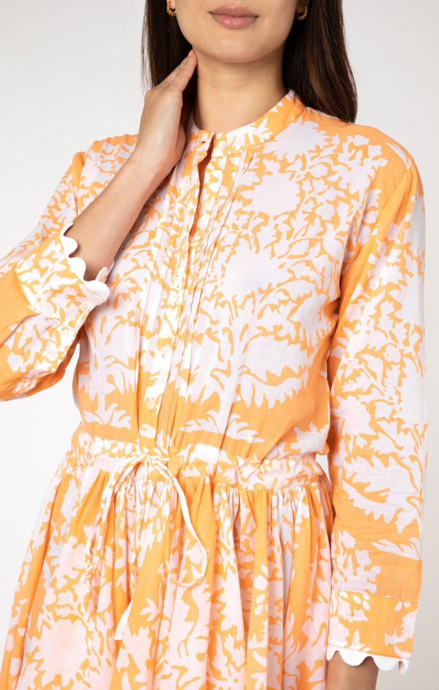 Dresses Juliet Dunn | Long Sleeve Beach Dress In Palladio Print Apricot