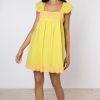 Dresses Juliet Dunn | Chartreuse Baby Doll Dress With Neon Pink Embroidery Chartreuse Neon Pink