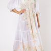 Dresses Juliet Dunn | Peach Rose Border V Neck Maxi Dress White Peach Green