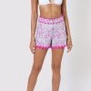 Skirts Shorts & Jumpsuits Juliet Dunn | Ditsy Floral Print High Waisted Shorts With Ric Rac Pale Blue Fuchsia