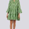 Dresses Juliet Dunn | Flared Sleeve Dress In Small Flower Block Print Olive Green