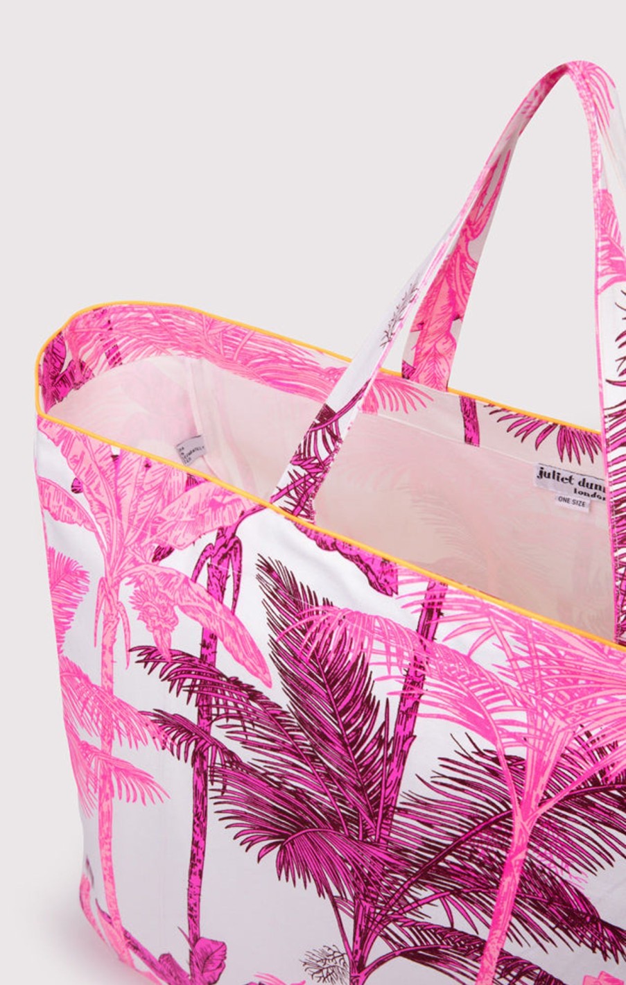 Bags Juliet Dunn | The Beach Tote In Pink Palm Print Pink Neon Orange