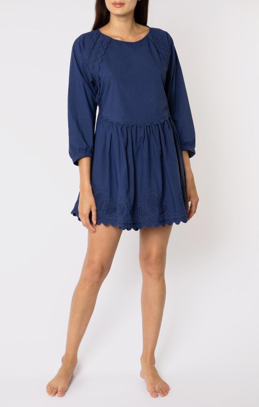 Dresses Juliet Dunn | Poplin Batwing Mini Dress Indigo