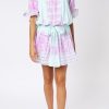 Dresses Juliet Dunn | Aqua And Violet Dhaka Print Blouson Dress Aqua Violet