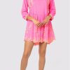 Dresses Juliet Dunn | Sugar Pink Batwing Dress With Neon Peach Embroidery Sugar Pink Neon Peach