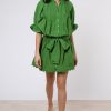 Dresses Juliet Dunn | Poplin Blouson Dress With Ric Rac Detail In Olive Green