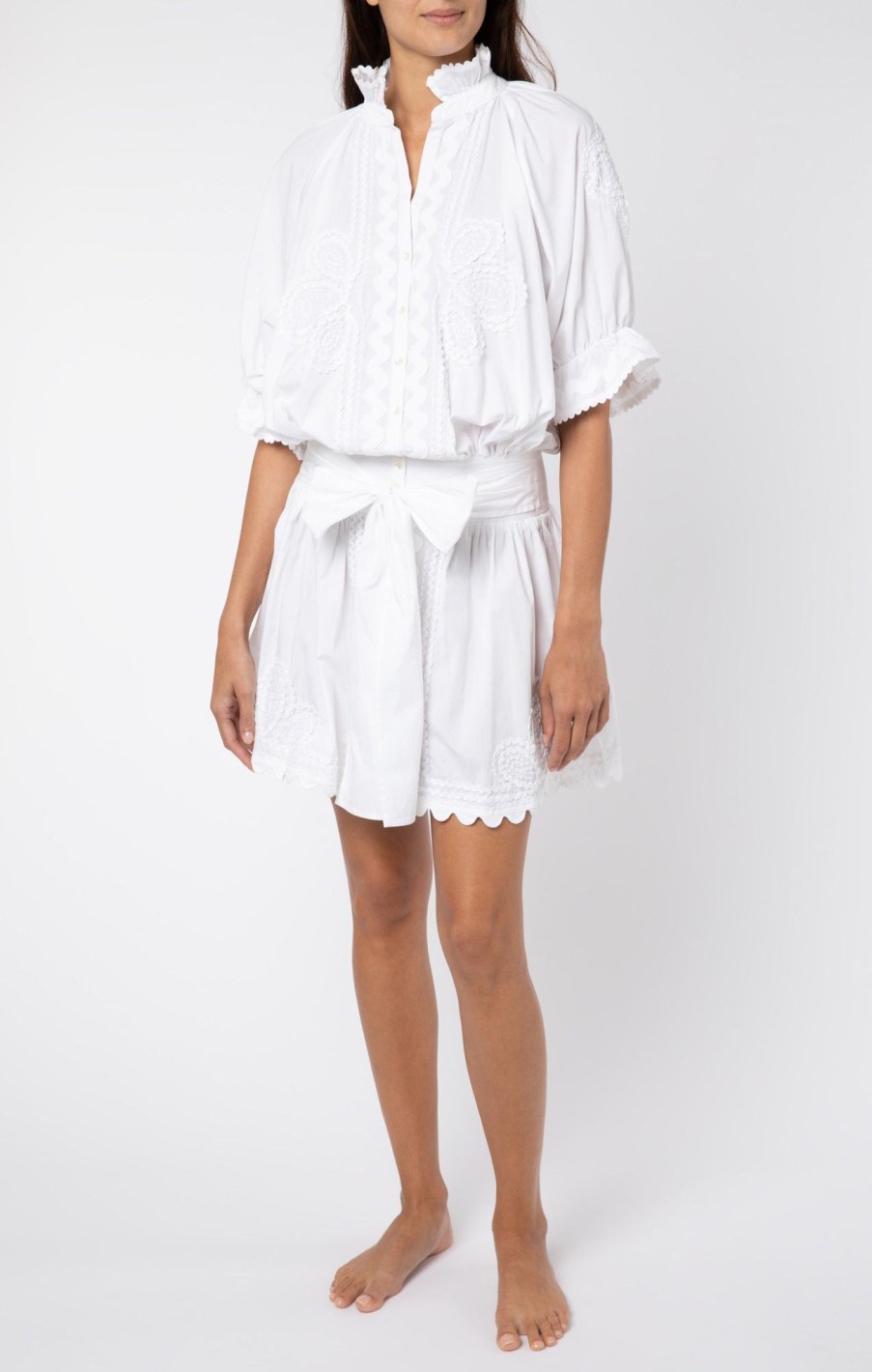 Dresses Juliet Dunn | Poplin Blouson With Ric Rac Detail White