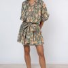 Dresses Juliet Dunn | Navy Lame Blouson Dress With Floral Print Navy Coral