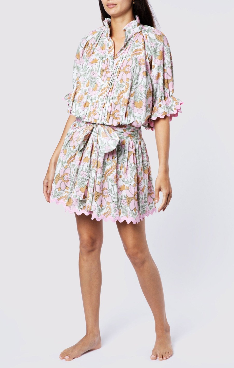 Dresses Juliet Dunn | Floral Print Blouson Dress In White