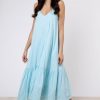 Dresses Juliet Dunn | V Neck Midi Dress With Cut Out Embroidery Turquoise