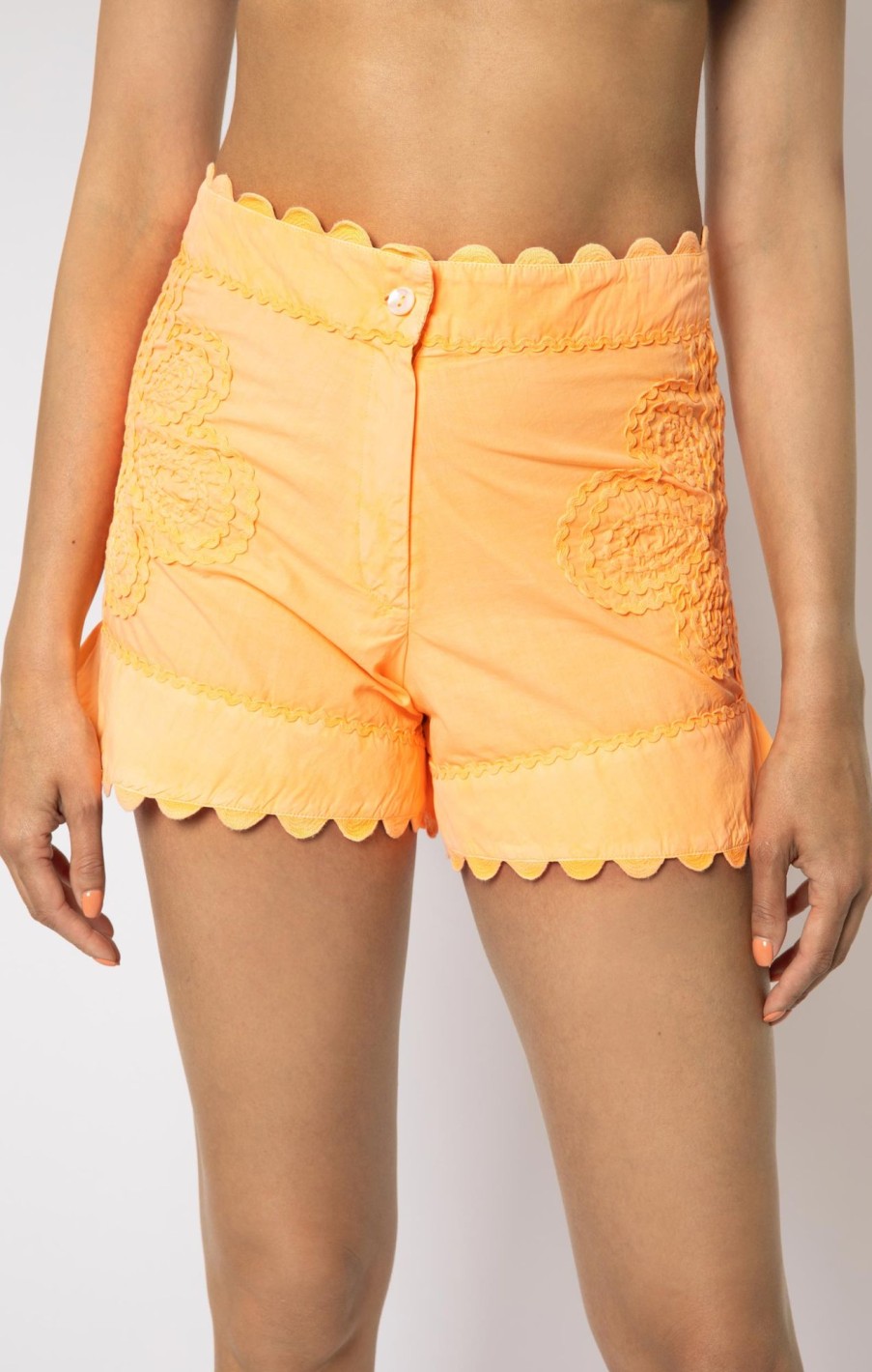 Skirts Shorts & Jumpsuits Juliet Dunn | Washed Neon Apricot Poplin Shorts With Ric Rac Details Washed Apricot