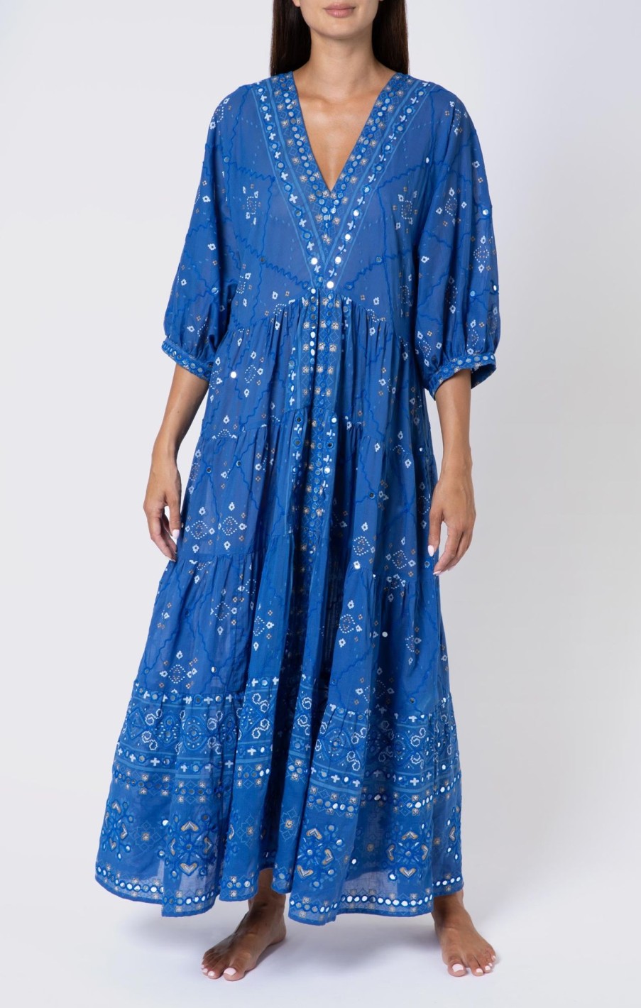 Dresses Juliet Dunn | Mosaic Print V Neck Loose Maxi Dress Royal Blue