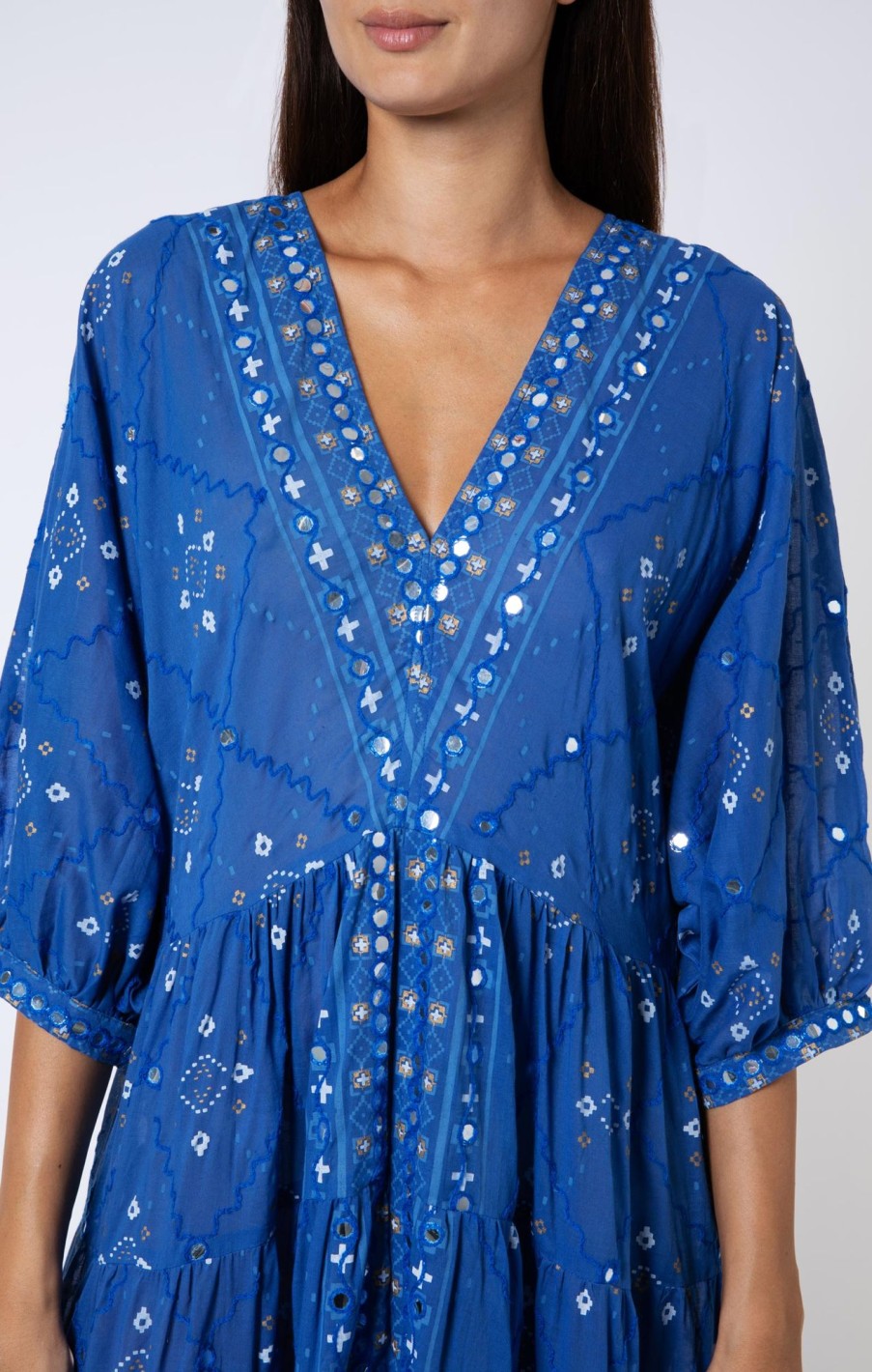 Dresses Juliet Dunn | Mosaic Print V Neck Loose Maxi Dress Royal Blue