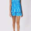 Tops & Shirts Juliet Dunn | Tie Shoulder Baby Doll Top In Small Flower Block Print Sapphire