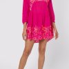 Dresses Juliet Dunn | Contrast Cut Out Fuchsia Batwing Dress Fuchsia Neon