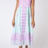 Dresses Juliet Dunn | Aqua Tie Shoulder Dress In Violet Dhaka Print Aqua Violet