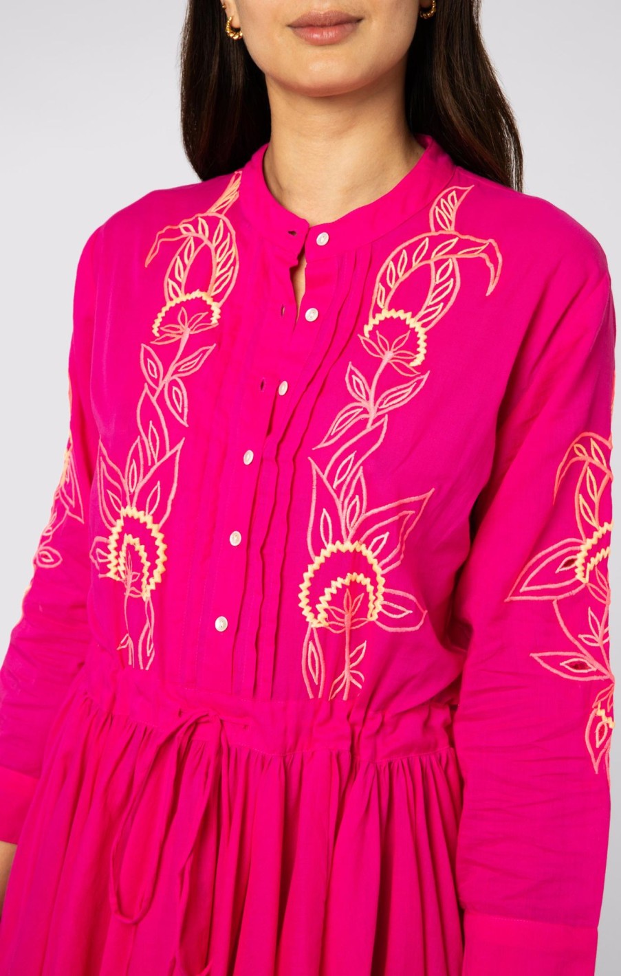 Dresses Juliet Dunn | Contrast Cut Out Long Sleeve Beach Dress In Fuchsia Fuchsia Neon