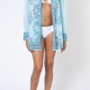 Cover Ups Juliet Dunn | Shirt With Rose Border Print Sky Blue