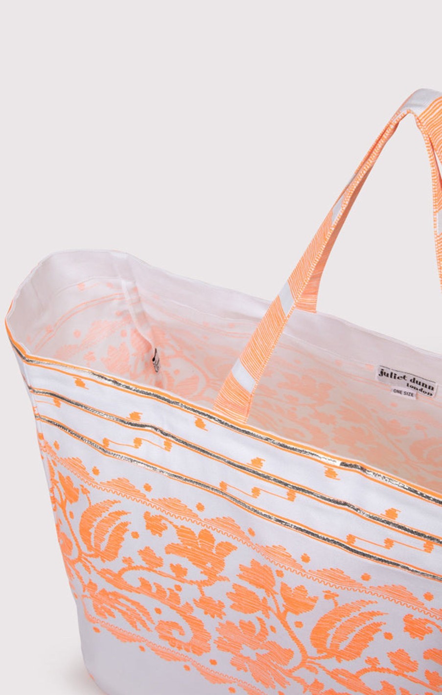 Bags Juliet Dunn | The Beach Tote In Orange Dhaka Print White Neon Orange