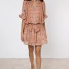 Dresses Juliet Dunn | Dhaka Print Blouson Dress In Pecan Pecan White