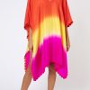 Cover Ups Juliet Dunn | Sunset Silk Ombre Poncho Red Yellow Fuchsia