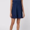 Dresses Juliet Dunn | Poplin Tie Shoulder Baby Doll Dress In Indigo